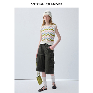 VEGA CHANG Color Block Wave Striped Knit Vest for Women Sleeveless Crochet Tank Top Crew <strong>Neck</strong> Casual Sweater - Product Image 6
