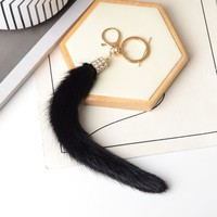 Porte-clés en fourrure naturelle de vison véritable, avec pendentif queue de fourrure à clipser, pompons à crochet, accessoires de mode pour sacs à main, style fluffy, direct usine