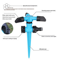 Arroseur rotatif à trois bras sur piquet, pulvérisateur d'eau automatique en plastique pour l'irrigation des pelouses, des jardins et des fermes