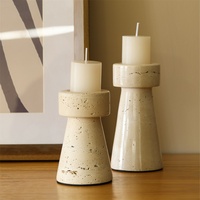 Ensemble de porte-bougies en travertin MAXERY, design sculptural minimaliste, décoration moderne Wabi-Sabi pour la maison
