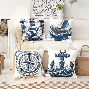 Nautical themed throw pillows featuring lighthouse sailboat compass and anchor designs for coastal home decor - Product Image 2