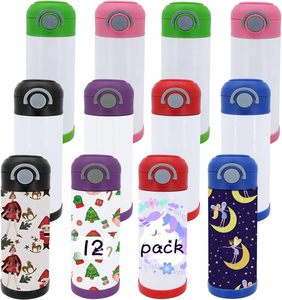 Bouteille d'eau isotherme en acier inoxydable de 350 ml (12 oz) blanche vierge pour enfants, avec couvercle à ressort et paille, pour sublimation - Product Image 1