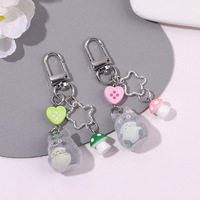Porte-clés mousqueton Yihan Cinq Étoiles en forme de cœur, pendentif Totoro floqué mignon, style Ins tendance, écologique, en alliage de zinc pour Halloween