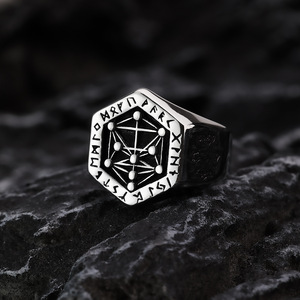 Nordic Vintage Stainless Steel Men's <b>Ring</b> Geometric Viking Compass Design Hip Hop Style Gift Jewelry - Product Image 3