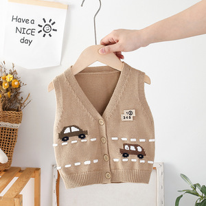 Chaleco de punto acrílico con diseño de dibujos animados para bebé, cárdigan con cuello en V, chaleco de lana de manga larga para bebé, ropa exterior con bordado y hilos sueltos - Product Image 4