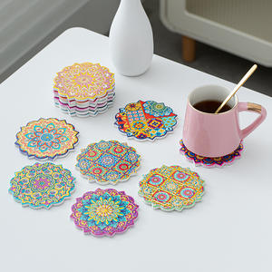 Tian Tian Hong <b>Ceramic</b> <b>Coasters</b> Round Heat Resistant Floral Design Embossed Printing Promotional Use - Product Image 2