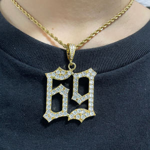 Collier avec pendentif 6ix9ine, rappeurs populaires, serti de pierres en zircon cubique AAA, numéro <span class=keywords><strong>69</strong></span>, bijoux hip-hop unisexe - Product Image 3