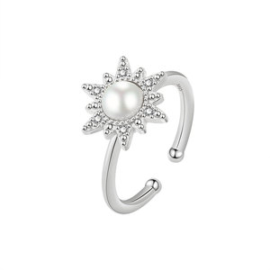 The Anxiety Relief <b>Ring</b> Adjustable Inlay Shell Pearl Zircon Copper Gold Plated Anti <b>Stress</b> Rotating Sunflower Jewelry For Unisex - Product Image 1