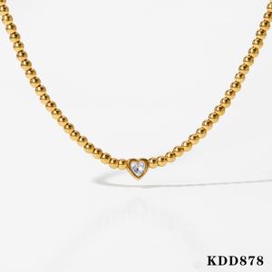 Joyería Romántica para Mujer, Collar y Pulsera de Acero Inoxidable con Baño de Oro Real, Resistentes al Agua, con Cuentas, Corazón, Zirconia y Cristal - Product Image 2