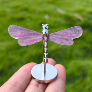 Kerajinan Capung Kristal Alami Bingkai Logam, Ukiran Capung Kristal Fluorite Pelangi untuk Dekorasi - Product Image 3