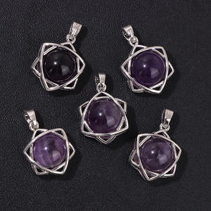 15*20mm batu permata bola <span class=keywords><strong>Merkaba</strong></span> bintang liontin kristal alami bola bulat manik tembaga dibungkus bintang liontin untuk Perhiasan DIY - Product Image 4