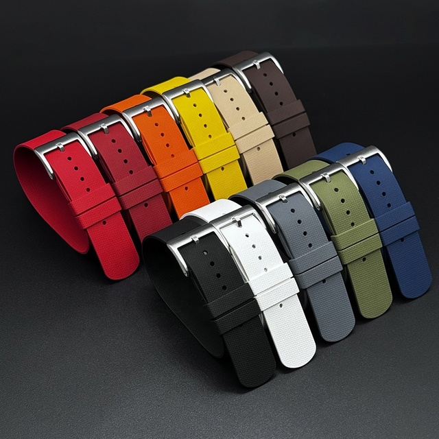 Adjustable Navy Grey Rubber Wristband 20mm 21mm 22mm One Piece FKM Watch Straps Elastic Watch Bands for Watches