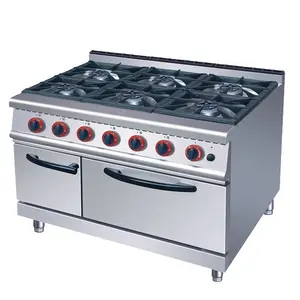 Offre Spéciale équipement de cuisine industriel Restaurant 6 brûleurs cuisinière à gaz boîtier en bois bouton de four argent acier inoxydable SY Gua 1 ensemble