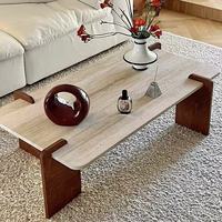 Table basse en travertin style crème, table basse rectangulaire minimaliste pour salon