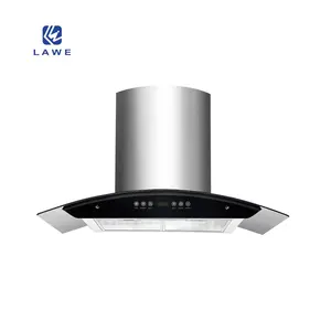 High Quality Made in China Design Steel Curve Shape Range Hood 90cm 850 m3/h for Kitchen a Curve Glass Cooking hood