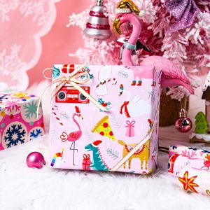 Rouleaux de papier cadeau de Noël rose 17x120 pouces, papier artistique double face, flocons de neige, clochettes, animaux mignons, ensemble de papier cadeau pour enfants - Product Image 5