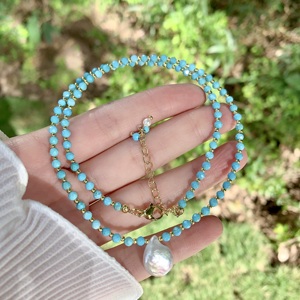 BD-B9242 Bellissima Collana di Perle Turchesi per l'Estate, Collana con Ciondolo di Perla Barocca, Elegante Collana in Pietra Naturale come Regalo - Product Image 4