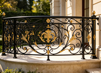 Rampe d'escalier traditionnelle en aluminium de style européen, main courante, clôture, motif floral, résistante à la rouille, montage sur terrasse, garantie 1 an
