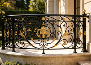 Balustrades de balcon traditionnelles en fonte avec motif floral pour usage extérieur en villa - Product Image 2
