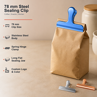 Pince à ressort personnalisée OEM en acier inoxydable de 78 mm, élégante, à longue queue, pour sceller les sacs alimentaires, avec logo, pour café, snacks, cuisine