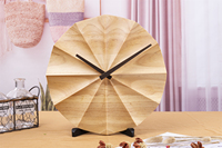 Jam Dinding Kayu Dekoratif Nordik Modern Tanpa Angka, Warna Kayu Alami, Satu Sisi, Hening, Bertenaga Baterai