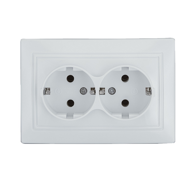 EU Europe Standard 2 Gang Tripolar Power Wall Sockets 2 Way Outlets with Earth Electrode Grounded Rod