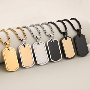 Personalisierte Benutzerdefinierte Gravierte Ausweis-Namensschild-Anhänger-Kette Geometrischer Barren Goldplattierte Edelstahlkette für Herren - Product Image 1