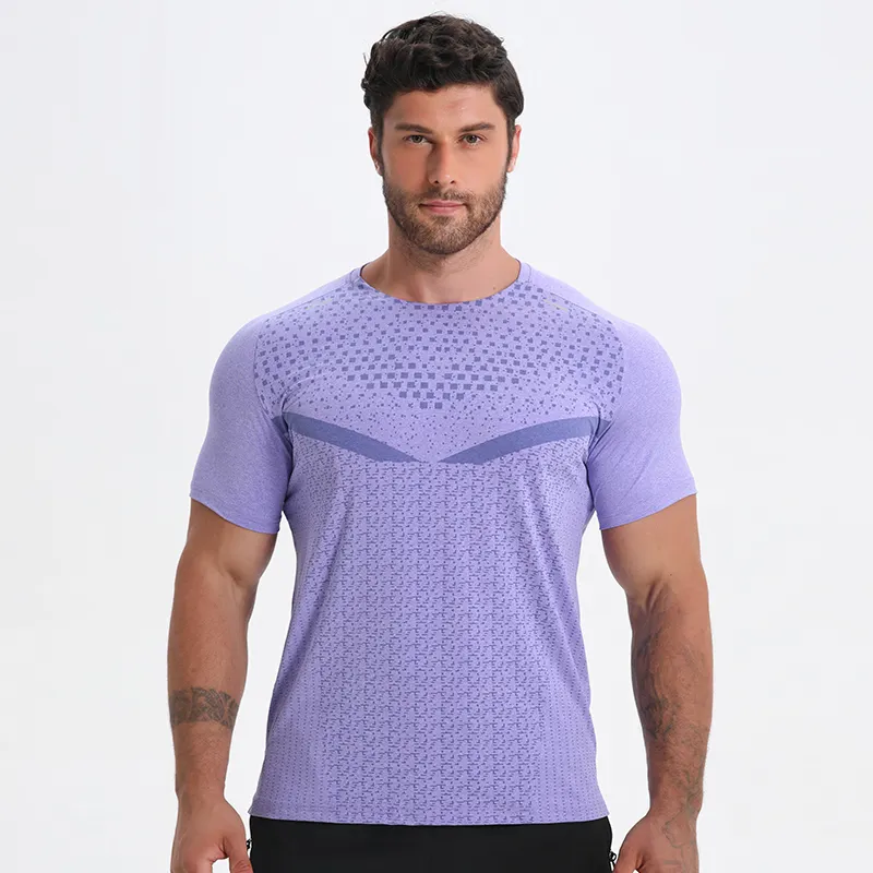Camiseta deportiva atlética para hombre, prenda de vestir, de poliéster y licra, con estampado de logotipo personalizado, para correr