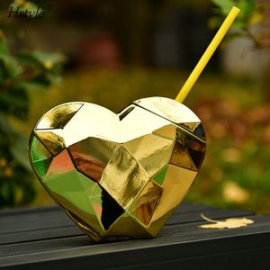 Taza en forma de corazón Rosa Hstyle <span class=keywords><strong>con</strong></span> tapa y vasos de plástico de paja Linda taza de bola de discoteca brillante Tropical Luau Hawaiano - Product Image 3