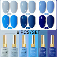 XEIJAYI - Venta al por Mayor de Esmalte de Gel de Marca Privada, Set de Esmalte de Gel Azul de 6 Colores, 15 ml, Inodoro, Semipermanente