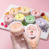 XINHEYU Gommage au sucre Yoni en gros, parfum personnalisé pêche, formule blanchissante hydratante équilibrée au pH, exfoliant, gel douche rose