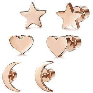 Pendientes de tuerca con forma de estrella, corazón y luna, de acero inoxidable, para hombres y mujeres, joyería de moda - Product Image 3