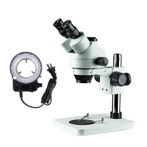 Factory supply Phase Contrast 7x - 45x successive zoom LED ring light trinocular stereo microscope for diamond electronic repair