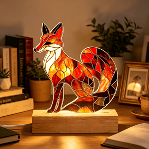Lámpara Nocturna con Base de Madera, Kit de Mosaico de Vidrio con Diseño de Zorro, Incluye Azulejos de Mosaico de Vidrio Coloridos, Divertida y Creativa Lámpara Nocturna de Animales para Manualidades - Product Image 1