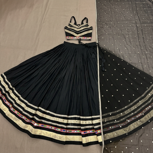 IPPAI Black Embroidered Cotton <b>Lehenga</b> Choli Set <b>Women</b> Traditional Indian Wedding Dress Floor-Length Ethnic Wear Quick Dry - Product Image 3