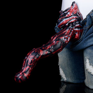 Фэнтезийный собачий фаллоимитатор с реалистичным языком, красно-черный мраморный силикон, несколько размеров - Product Image 2