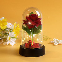 Ornements de roses artificielles à LED transfrontalières avec couvercle en acrylique et plastique, alimentées par piles, pour usage intérieur, Saint-Valentin
