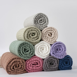Couverture bébé <span class=keywords><strong>en</strong></span> mousseline de coton pur 6 couches, couleur unie, bordure côtelée, pour nouveau-né, langer et serviette de bain - Product Image 3