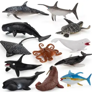 Dış ticaret paketi küçük boyutlu simülasyon mini deniz hayvanları 12 takım oyuncaklar statik kaplumbağa yunus modeli