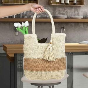 Bolso de Mano Grande de Paja Tejida a Mano para Mujer, con Diseño en Zigzag, para la Playa y el Verano - Product Image 2
