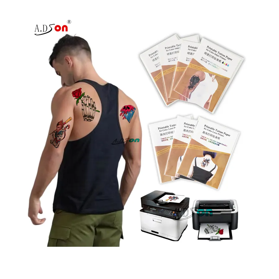ADSON doğrudan fabrika DIY cilt geçici dövme kağıt mürekkep püskürtmeli lazer baskı vücut sanatı