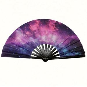 Grand éventail pliant en bambou de 33 cm (13 pouces) style art populaire sculpté, portable, cadeau d'affaires, article promotionnel en stock - Product Image 4