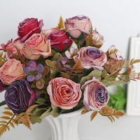 Grandes roses artificielles en soie YUNJIN avec bords brûlés, toucher doux, prêtes à l'emploi, bouquet haut de gamme pour la décoration de la maison et de mariage