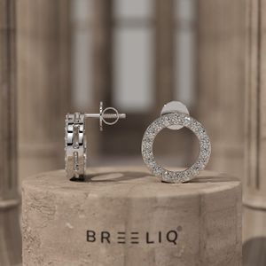 Boucles d'oreilles clous en or massif 14 carats avec diamants ronds, sertis pavé, design créoles ouvertes, bijoux fins élégants pour femmes - Product Image 2