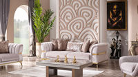 Ensemble de canapés modernes pour salon, en acier inoxydable avec tissu en velours, meubles turcs Chesterfield pour la maison et les villas