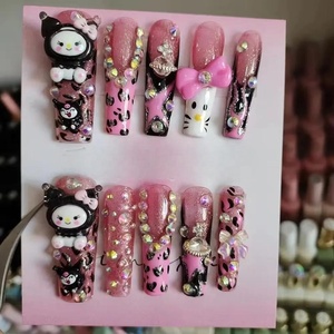 Con envío rápido flores de mariposa azul océano <span class=keywords><strong>playa</strong></span> hecho a mano Rosa francés almendra cuadrado ataúd falso prensa en las uñas - Product Image 2