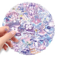 50 autocollants transparents en PET imperméables sur le thème des princesses, style mignon, pour carnets de notes DIY et boîtes de rangement, impression offset violette