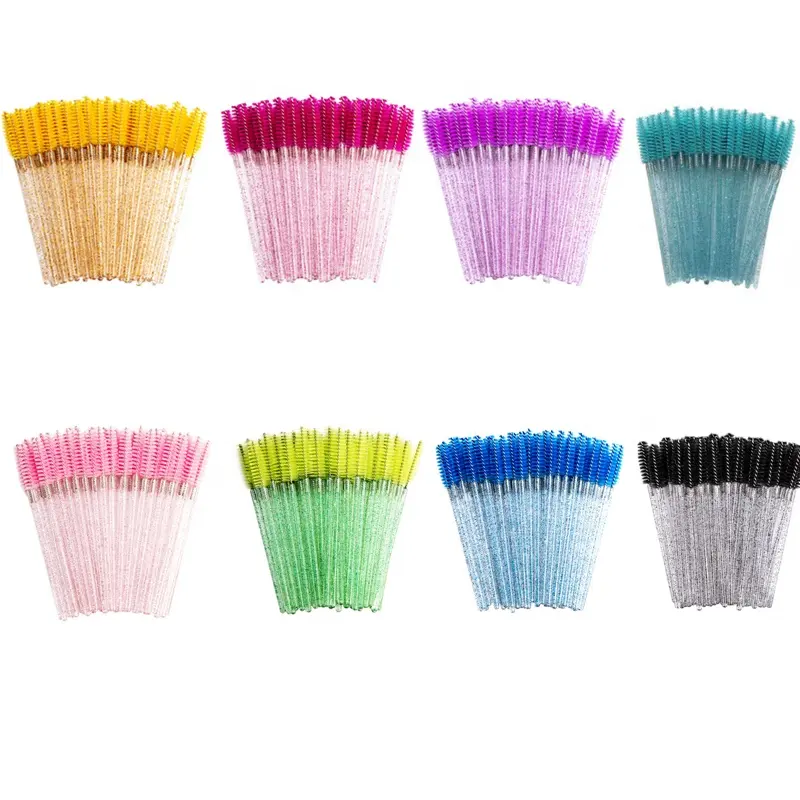 50pcs Disposable Plastic Handle Glitter Eyelash Brush for Lash Extension Makeup Tools Multicolor Spoolie Mascara Wand Applicator