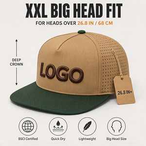 Casquette de baseball Oxford Dobby personnalisée avec logo brodé, 68 cm, XXL, grande taille, coupe profonde, <span class=keywords><strong>marron</strong></span>, perforations laser, vente en gros, OEM, ODM - Product Image 1