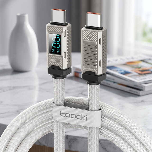 Toocki  Fast Charging LED Digital Display Braided USB C Data Cable Zinc Alloy Type C Charger Cord Sync Cable for iPhone iPad